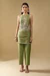 Archana Shah_Green Embroidery, Metallic Thread Halter Neck Zardozi Kurta Set _Online_at_Aza_Fashions