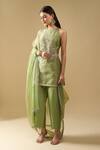 Shop_Archana Shah_Green Embroidery, Metallic Thread Halter Neck Zardozi Kurta Set _Online_at_Aza_Fashions