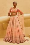 Buy_Cedar & Pine_Pink Organza, Velvet, Tulle Embroidery, Zari, Zuleikha Ombre Lehenga Set _at_Aza_Fashions