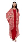 Buy_Soup By Sougat Paul_Red Crepe Floral Motifs Round Neck Printed Dress With Cape _at_Aza_Fashions