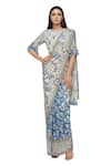 Buy_Soup By Sougat Paul_Blue Crepe Round Printed Pre-draped Saree Set _at_Aza_Fashions