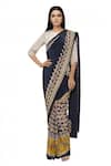 Buy_Soup By Sougat Paul_Beige Crepe Floral, Geometric Round Neck Pre-draped Saree With Blouse _at_Aza_Fashions