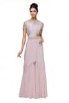 Buy_Neha Khullar_Pink Chiffon Beads And Cutdana Work, Zardozi Pre-draped Sharara Pant Saree Set _at_Aza_Fashions