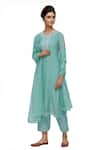 Buy_Neha Khullar_Blue Silk, Kota Round Embroidered Kurta Set _at_Aza_Fashions