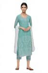 Buy_Neha Khullar_Blue Silk, Kota Key Hole Embroidered Kurta Set _at_Aza_Fashions