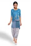 Buy_So Us By Sougatpaul_Blue Modal Satin Round Printed Kurta Dhoti Pant Set _at_Aza_Fashions