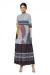 Buy_So Us By Sougatpaul_Multi Color Cotton Band Collar Printed Maxi Dress _at_Aza_Fashions