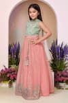 Buy_Petite Pomme_Green Georgette, Net Sequins, Mirrors Pista Embroidered Lehenga Set_Online_at_Aza_Fashions