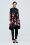Balance By Rohit Bal_Black Chanderi, Voile Collared, Mandarin Floral Print Tunic With Pant _Online_at_Aza_Fashions