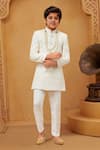 Buy_Petite Pomme_White Cotton, Silk Embroidery, Pearls Sherwani And Pant Set _at_Aza_Fashions