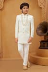 Shop_Petite Pomme_White Cotton, Silk Embroidery, Pearls Sherwani And Pant Set _at_Aza_Fashions