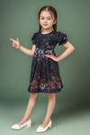 Buy_Petite Pomme_Black Linen Floral Printed Dress With Puff Sleeves