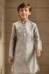 Petite Pomme_Gray Silk Embroidery Bloom Vine Kurta Set _Online_at_Aza_Fashions