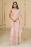 Buy_Arpita Mehta_Pink Net Embroidery, Mirrors, Sequins Round Neck Hand Jaal Ruffle Saree Set _at_Aza_Fashions