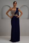 Buy_Maisolos_Navy Georgette, Net Embroidery, Beads, Hand Blouse With Pre-draped Saree _at_Aza_Fashions