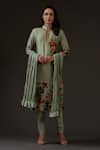 Buy_Balance By Rohit Bal_Green Chanderi, Cotton Embroidery Mandarin Collar, Keyhole Printed And Kurta Set _at_Aza_Fashions