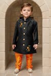 Buy_Petite Pomme_Black Silk Embroidery Bird Sherwani And Churidar Set _at_Aza_Fashions