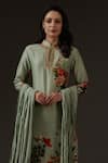 Buy_Balance By Rohit Bal_Green Chanderi, Cotton Embroidery Mandarin Collar, Keyhole Printed And Kurta Set _Online_at_Aza_Fashions