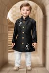 Buy_Petite Pomme_Black Silk, Cotton Embroidery Bird Sherwani And Churidar _at_Aza_Fashions