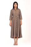 Buy_K-Anshika_Brown Collared, Button-down Neck Midi Dress _at_Aza_Fashions