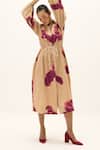 Buy_Kharakapas_Beige Cotton Collared, Button-down Neck Amber Haze Hand Painted Dress _Online_at_Aza_Fashions