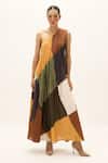 Buy_Kharakapas_Multi Color Cotton One Shoulder Earthsong Colorblock Dress _at_Aza_Fashions