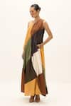 Kharakapas_Multi Color Cotton One Shoulder Earthsong Colorblock Dress _Online_at_Aza_Fashions