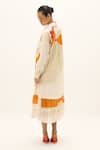 Kharakapas_Off White Cotton Lace Collared, Button-down Neck Ivory Armor Printed Dress _Online_at_Aza_Fashions