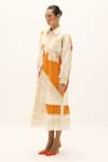 Shop_Kharakapas_Off White Cotton Lace Collared, Button-down Neck Ivory Armor Printed Dress _Online_at_Aza_Fashions