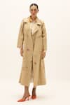 Buy_Kharakapas_Beige Cotton Ochre Trench Coat _at_Aza_Fashions