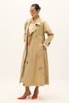 Buy_Kharakapas_Beige Cotton Ochre Trench Coat _Online_at_Aza_Fashions