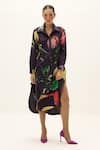 Buy_Kharakapas_Purple Cotton Collared Plateau Printed Shirt Dress _at_Aza_Fashions