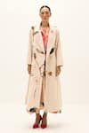 Kharakapas_Off White Corduroy, Cotton Clay Echo Trench Coat _Online_at_Aza_Fashions