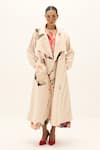 Buy_Kharakapas_Off White Corduroy, Cotton Clay Echo Trench Coat _at_Aza_Fashions