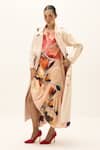 Kharakapas_Off White Corduroy, Cotton Clay Echo Trench Coat _at_Aza_Fashions