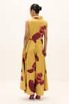 Buy_Kharakapas_Mustard Cotton Collared, V-, Notched Como Printed Jumpsuit _Online_at_Aza_Fashions