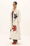 Kharakapas_White Cotton Applique Moriri Dreams Trench Coat _Online_at_Aza_Fashions