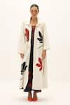 Buy_Kharakapas_White Cotton Applique Moriri Dreams Trench Coat _Online_at_Aza_Fashions