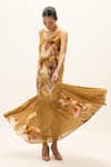 Shop_Kharakapas_Mustard Cotton Scoop Neck Penne Printed Dress _Online_at_Aza_Fashions