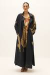 Buy_Kharakapas_Black Cotton Midnight Leaf Print Trench Coat _at_Aza_Fashions