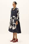 Kharakapas_Navy Cotton Collared Lioris Printed Shirt Dress _Online_at_Aza_Fashions