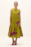 Kharakapas_Green Cotton Round Neck Florine Dress _Online_at_Aza_Fashions