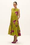Buy_Kharakapas_Green Cotton Round Neck Florine Dress _Online_at_Aza_Fashions