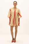 Kharakapas_Beige Cotton V-neck Sandline Dress _Online_at_Aza_Fashions