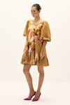 Buy_Kharakapas_Yellow Cotton Scoop Neck Oakwood Printed Dress _Online_at_Aza_Fashions