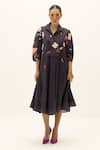 Buy_Kharakapas_Charcoal Cotton Collared Dusky Garden Print Dress _Online_at_Aza_Fashions