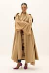 Kharakapas_Beige Twill, Cotton Chestnut Trench Coat _at_Aza_Fashions