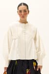 Shop_Kharakapas_White Cotton Lace Round Neck Oris Pintuck Top _Online_at_Aza_Fashions