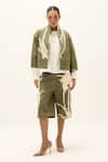 Buy_Kharakapas_Olive Green Cotton, Twill High Neck Fennel Printed Jacket With Shorts _at_Aza_Fashions