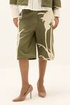 Kharakapas_Olive Green Cotton, Twill High Neck Fennel Printed Jacket With Shorts _Online_at_Aza_Fashions